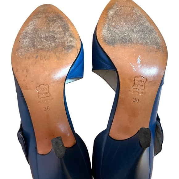 SERGIO ROSSI Genuine Leather Cobalt Blue Dorsay Pumps Side Bow Euro 39 US Sz 8.5 - Picture 8 of 10